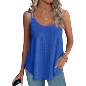 imageXIEERDUO Womens Tank Tops Spaghetti Strap Camisoles Eyelet Embroidery Scoop Neck TopsM5 Royal Blue