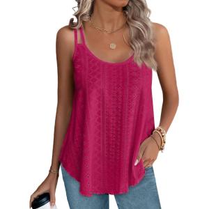 imageXIEERDUO Womens Tank Tops Spaghetti Strap Camisoles Eyelet Embroidery Scoop Neck TopsM6 Rose