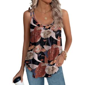 imageXIEERDUO Womens Tank Tops Spaghetti Strap Camisoles Eyelet Embroidery Scoop Neck TopsN Khaki Flower