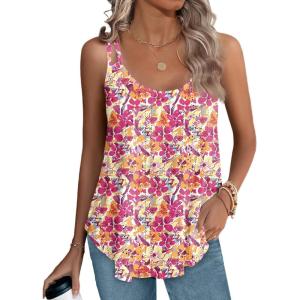 imageXIEERDUO Womens Tank Tops Spaghetti Strap Camisoles Eyelet Embroidery Scoop Neck TopsP Pink Flower
