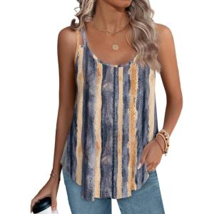 imageXIEERDUO Womens Tank Tops Spaghetti Strap Camisoles Eyelet Embroidery Scoop Neck TopsR Blue Stripe