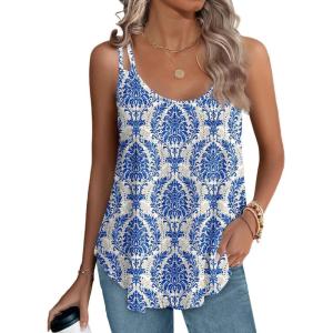 imageXIEERDUO Womens Tank Tops Spaghetti Strap Camisoles Eyelet Embroidery Scoop Neck TopsS Blue Floral