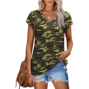 imageXIEERDUO Womens Tops V Neck Cap Sleeve Loose Fit Tee Shirts Summer Spring 2025 EyeletPrintedPrinted G