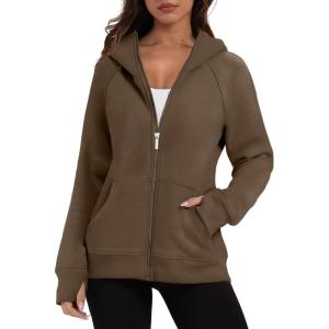 imageXIEERDUO Womens Zip Up Hoodies Sweatshirt Fleece Jackets 2024 Fall Fashion Outfits Winter ClothesCoffee