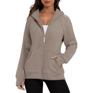 imageXIEERDUO Womens Zip Up Hoodies Sweatshirt Fleece Jackets 2024 Fall Fashion Outfits Winter ClothesKhaki