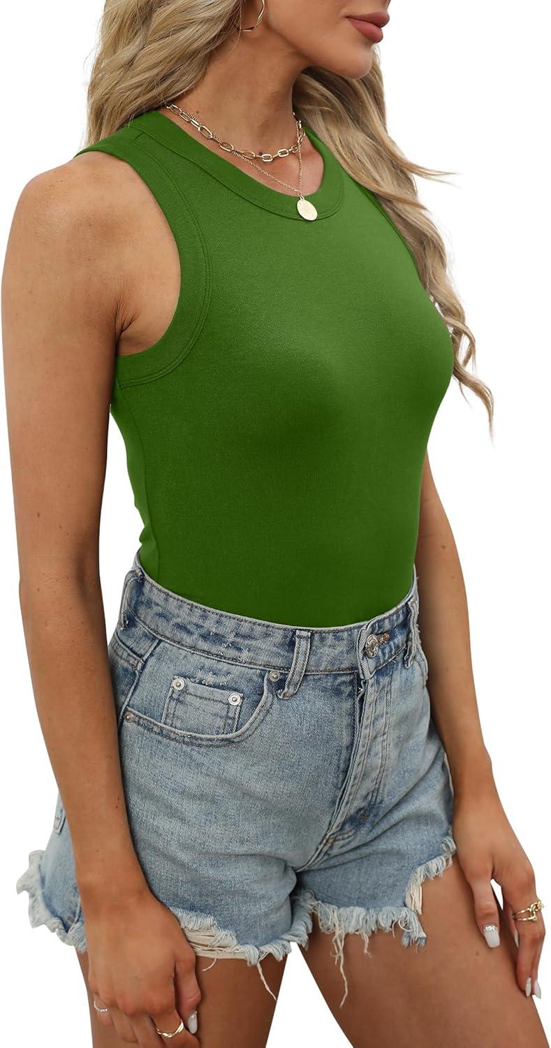 imagePlus Size Tops for Women Fashion High Neck Racerback Workout Solid Color Undershirt Shirts Black White Green 2XL