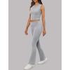 imageXIEERDUO Lounge Sets For Women 2 Piece Casual Y2K Outfits Sleeveless Cropped Tank Top Fold Over Flare Pants Set TracksuitsLight Grey