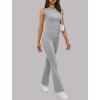 imageXIEERDUO Lounge Sets For Women 2 Piece Casual Y2K Outfits Sleeveless Cropped Tank Top Fold Over Flare Pants Set TracksuitsLight Grey