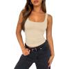 imageXIEERDUO Womens Square Neck Fitted Tank Tops Double Layer Seamless Slim Fit Shirts 2025 Basic Spring SummerC Double Layer Tank Tops Apricot