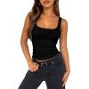 imageXIEERDUO Womens Square Neck Fitted Tank Tops Double Layer Seamless Slim Fit Shirts 2025 Basic Spring SummerC Double Layer Tank Tops Black