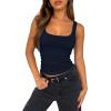 imageXIEERDUO Womens Square Neck Fitted Tank Tops Double Layer Seamless Slim Fit Shirts 2025 Basic Spring SummerC Double Layer Tank Tops Blue