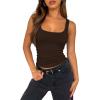 imageXIEERDUO Womens Square Neck Fitted Tank Tops Double Layer Seamless Slim Fit Shirts 2025 Basic Spring SummerC Double Layer Tank Tops Brown