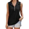 imageXIEERDUO Womens Summer Tops V Neck Collared Shirts Dressy Casual Ribbed Tank Top with Zipper Loose FitA Black