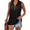 imageXIEERDUO Womens Summer Tops V Neck Collared Shirts Dressy Casual Ribbed Tank Top with Zipper Loose FitA Black