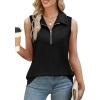 imageXIEERDUO Womens Summer Tops V Neck Collared Shirts Dressy Casual Ribbed Tank Top with Zipper Loose FitA Black