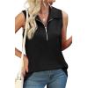 imageXIEERDUO Womens Summer Tops V Neck Collared Shirts Dressy Casual Ribbed Tank Top with Zipper Loose FitA Black