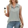 imageXIEERDUO Womens Summer Tops V Neck Collared Shirts Dressy Casual Ribbed Tank Top with Zipper Loose FitA Whitesmock