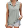 imageXIEERDUO Womens Summer Tops V Neck Collared Shirts Dressy Casual Ribbed Tank Top with Zipper Loose FitA Whitesmock