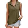 imageXIEERDUO Womens Summer Tops V Neck Collared Shirts Dressy Casual Ribbed Tank Top with Zipper Loose FitArmy Green