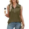 imageXIEERDUO Womens Summer Tops V Neck Collared Shirts Dressy Casual Ribbed Tank Top with Zipper Loose FitArmy Green