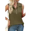 imageXIEERDUO Womens Summer Tops V Neck Collared Shirts Dressy Casual Ribbed Tank Top with Zipper Loose FitArmy Green