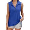 imageXIEERDUO Womens Summer Tops V Neck Collared Shirts Dressy Casual Ribbed Tank Top with Zipper Loose FitBlue