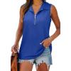 imageXIEERDUO Womens Summer Tops V Neck Collared Shirts Dressy Casual Ribbed Tank Top with Zipper Loose FitBlue