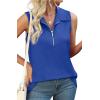 imageXIEERDUO Womens Summer Tops V Neck Collared Shirts Dressy Casual Ribbed Tank Top with Zipper Loose FitBlue