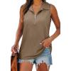 imageXIEERDUO Womens Summer Tops V Neck Collared Shirts Dressy Casual Ribbed Tank Top with Zipper Loose FitCamel