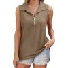 imageXIEERDUO Womens Summer Tops V Neck Collared Shirts Dressy Casual Ribbed Tank Top with Zipper Loose FitCamel