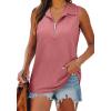 imageXIEERDUO Womens Summer Tops V Neck Collared Shirts Dressy Casual Ribbed Tank Top with Zipper Loose FitCoral
