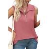 imageXIEERDUO Womens Summer Tops V Neck Collared Shirts Dressy Casual Ribbed Tank Top with Zipper Loose FitCoral