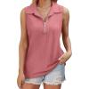 imageXIEERDUO Womens Summer Tops V Neck Collared Shirts Dressy Casual Ribbed Tank Top with Zipper Loose FitCoral