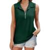 imageXIEERDUO Womens Summer Tops V Neck Collared Shirts Dressy Casual Ribbed Tank Top with Zipper Loose FitGreen