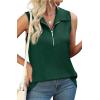 imageXIEERDUO Womens Summer Tops V Neck Collared Shirts Dressy Casual Ribbed Tank Top with Zipper Loose FitGreen
