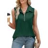 imageXIEERDUO Womens Summer Tops V Neck Collared Shirts Dressy Casual Ribbed Tank Top with Zipper Loose FitGreen