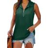 imageXIEERDUO Womens Summer Tops V Neck Collared Shirts Dressy Casual Ribbed Tank Top with Zipper Loose FitGreen