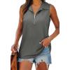 imageXIEERDUO Womens Summer Tops V Neck Collared Shirts Dressy Casual Ribbed Tank Top with Zipper Loose FitGrey
