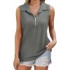 imageXIEERDUO Womens Summer Tops V Neck Collared Shirts Dressy Casual Ribbed Tank Top with Zipper Loose FitGrey