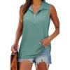 imageXIEERDUO Womens Summer Tops V Neck Collared Shirts Dressy Casual Ribbed Tank Top with Zipper Loose FitGrey Green