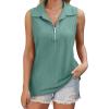 imageXIEERDUO Womens Summer Tops V Neck Collared Shirts Dressy Casual Ribbed Tank Top with Zipper Loose FitGrey Green