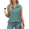 imageXIEERDUO Womens Summer Tops V Neck Collared Shirts Dressy Casual Ribbed Tank Top with Zipper Loose FitGrey Green
