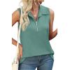 imageXIEERDUO Womens Summer Tops V Neck Collared Shirts Dressy Casual Ribbed Tank Top with Zipper Loose FitGrey Green