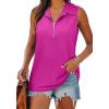 imageXIEERDUO Womens Summer Tops V Neck Collared Shirts Dressy Casual Ribbed Tank Top with Zipper Loose FitHot Pink