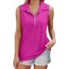 imageXIEERDUO Womens Summer Tops V Neck Collared Shirts Dressy Casual Ribbed Tank Top with Zipper Loose FitHot Pink