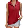 imageXIEERDUO Womens Summer Tops V Neck Collared Shirts Dressy Casual Ribbed Tank Top with Zipper Loose FitRed
