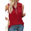 imageXIEERDUO Womens Summer Tops V Neck Collared Shirts Dressy Casual Ribbed Tank Top with Zipper Loose FitRed