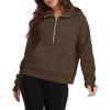 imageXIEEREDUO Womens Sweatshirts Half Zip Cropped Pullover Casual Quarter Zipper Hoodies Fall Outfits ClothesDark Browm