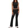 imageXIEERDUO Lounge Sets For Women 2 Piece Casual Y2K Outfits Sleeveless Cropped Tank Top Fold Over Flare Pants Set TracksuitsBlack