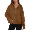 imageXIEEREDUO Womens Sweatshirts Half Zip Cropped Pullover Casual Quarter Zipper Hoodies Fall Outfits ClothesBrown